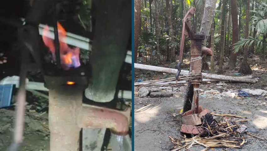 টিউবওয়েল চাপলেই বের হচ্ছে গ্যাস, উৎসুক জনতার ভিড় 