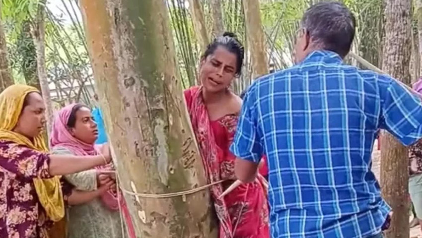 করলা চুরির অভিযোগে স্ত্রীকে গাছে বেঁধে পেটালেন স্বামী