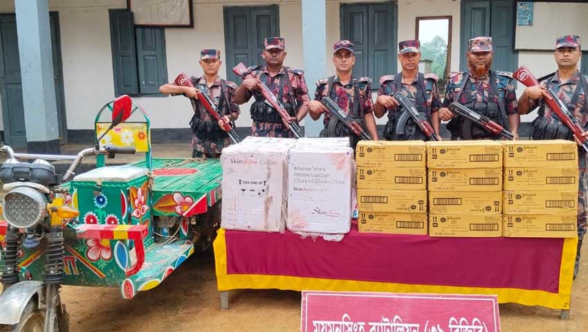 শ্রীবরদী সীমান্তে ভারতীয় কসমেটিকস ও গরু জব্দ