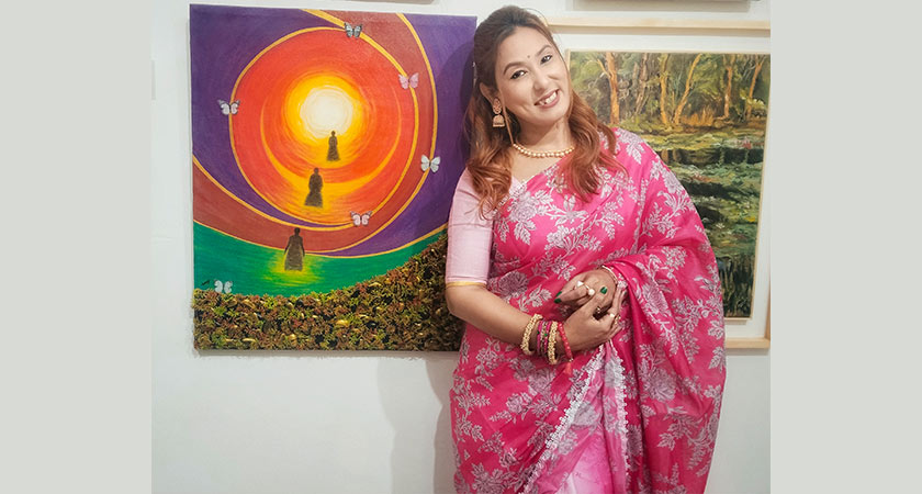 প্রদর্শনীতে এ্যানির আঁকা চিত্রকর্ম।