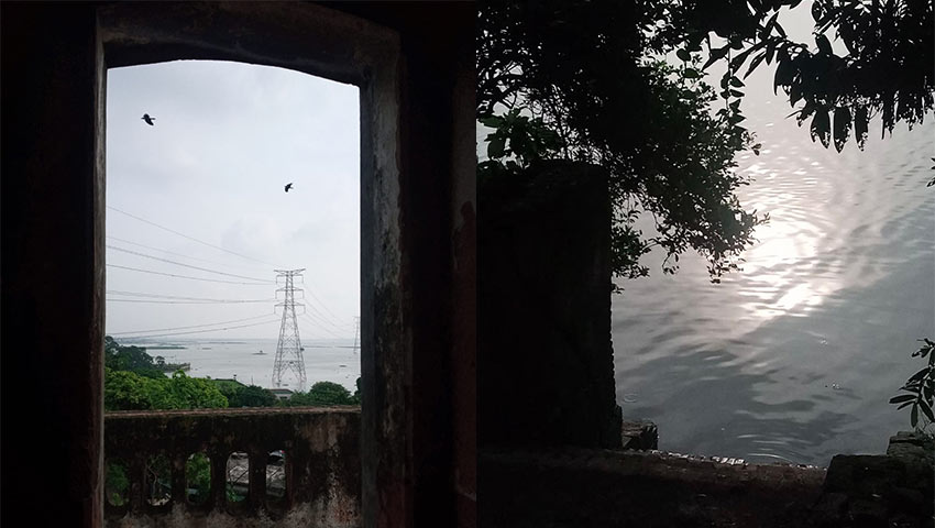 জমিদার বাড়ির ছাদ থেকে তুরাগ নদীর দৃশ্য এবং সেই ঘাট, যেখানে একসময় জমিদারদের বজরা ভিড়ত।
