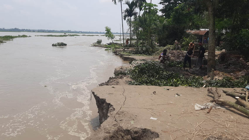 বন্যার পানি না কমতেই ভাঙনের থাবা, নদীগর্ভে বসতভিটা-ফসলি জমি