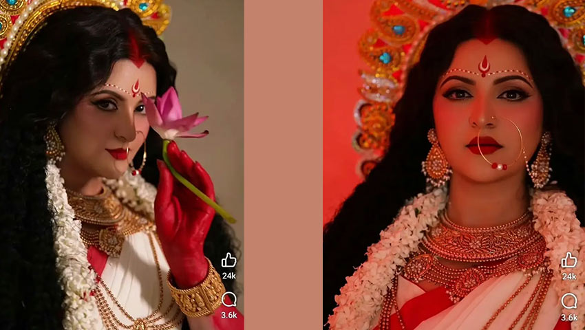 দুর্গার সাজে নজর কাড়লেন পরীমণি